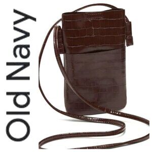 NWT Old Navy Brown Embossed Faux Leather Phone Crossbody Bag